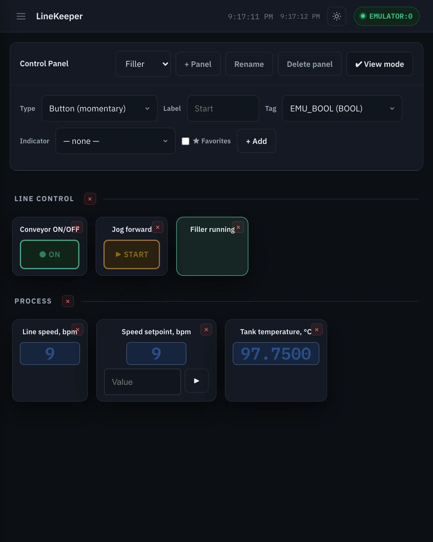Edit mode: the widget form and per-widget delete buttons